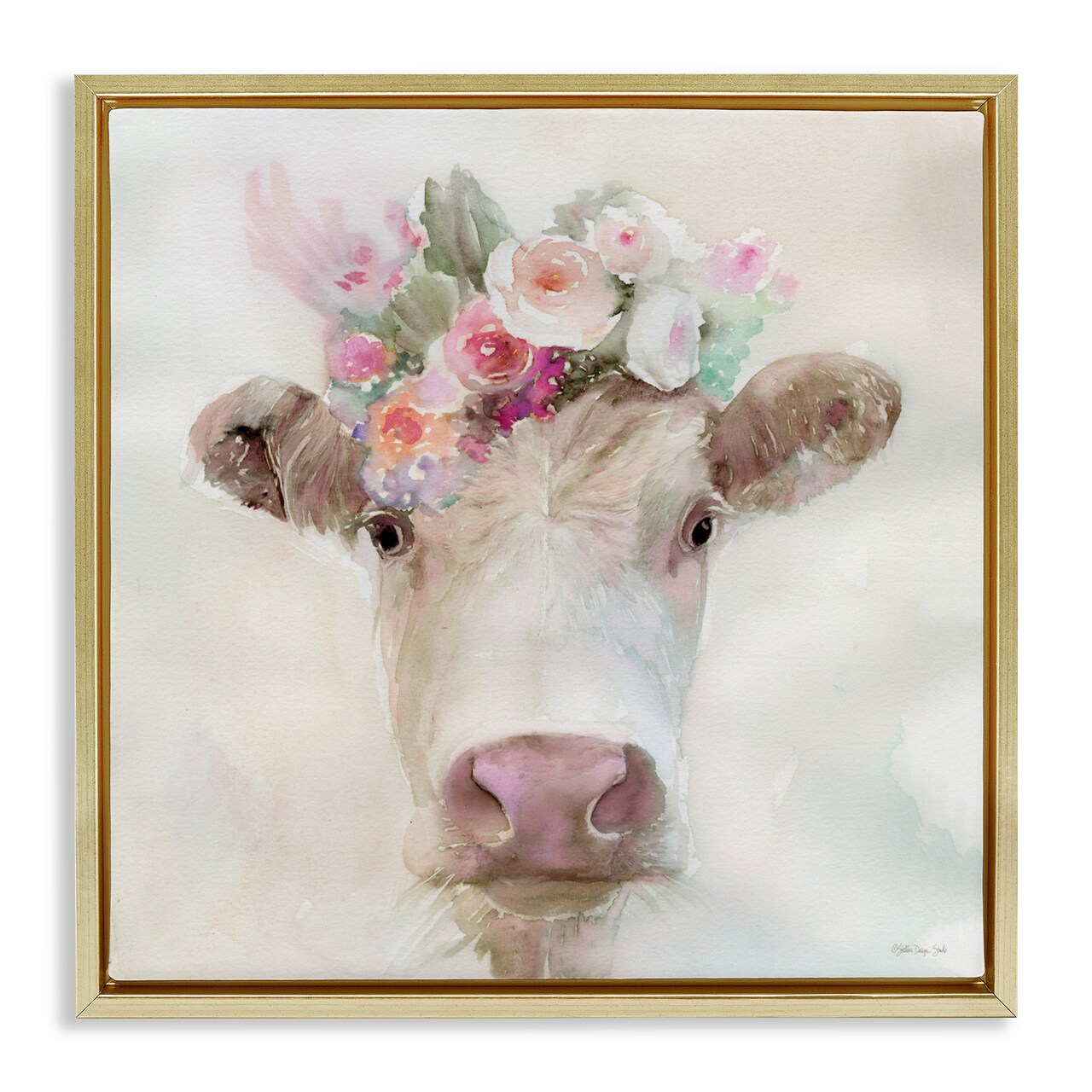 Stupell Industries Betsy Cow with Flowers Floating Frame, design by Stellar Design Studio